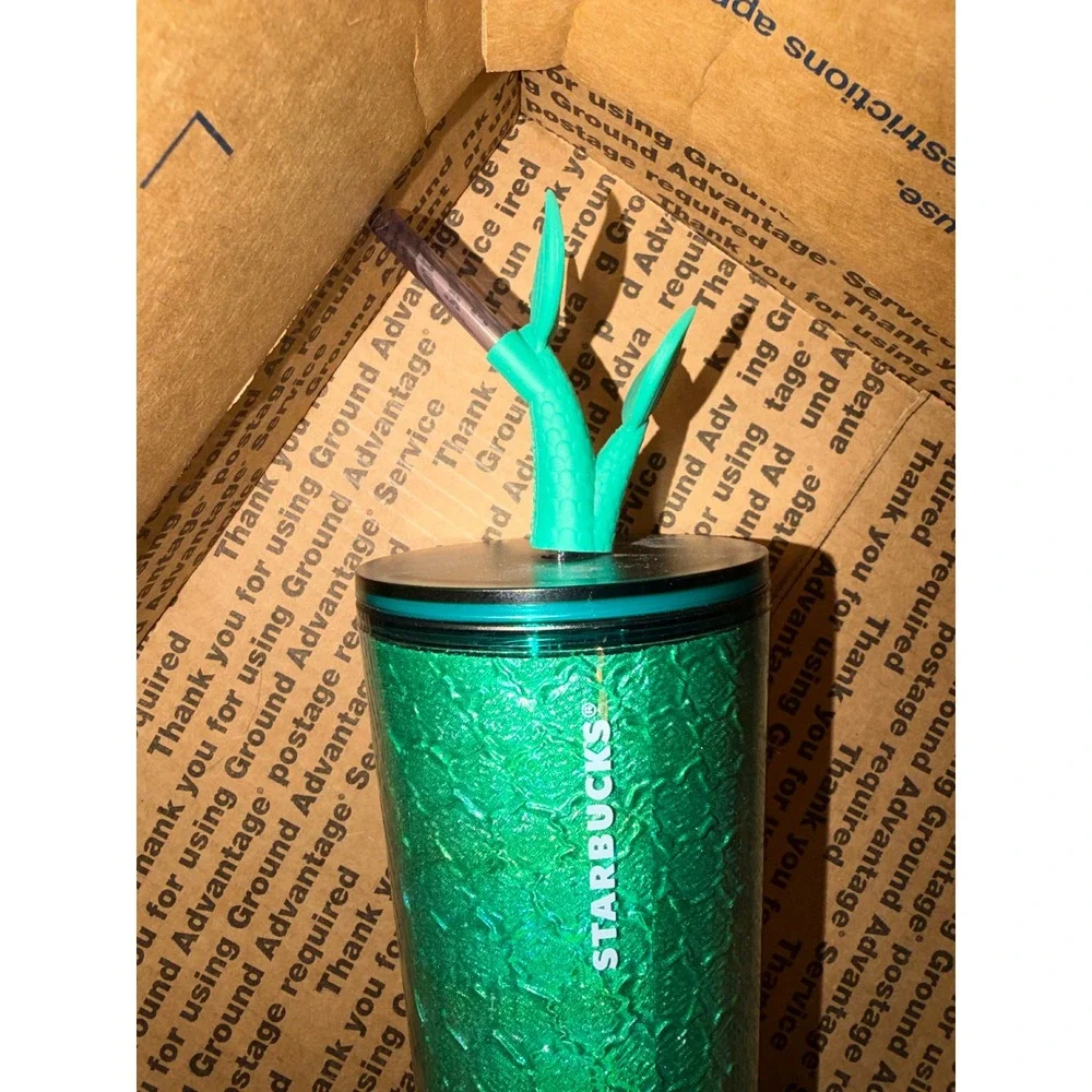 Starbucks Cold Cup Tumbler 24oz Iridescent Scale Texture Mermaid Topper green